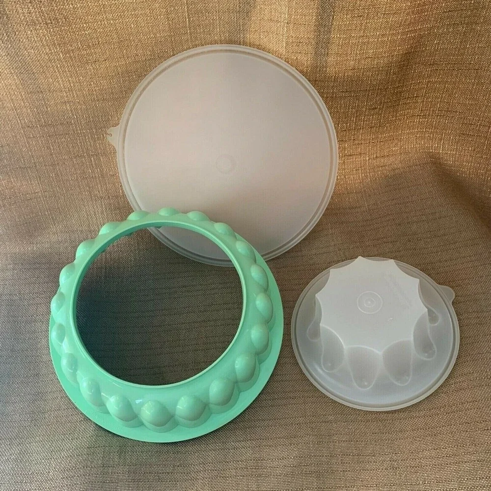 Vintage Tupperware Jello Mold #1201-1202-1203 Mint Green With Insert + Lid 9.5